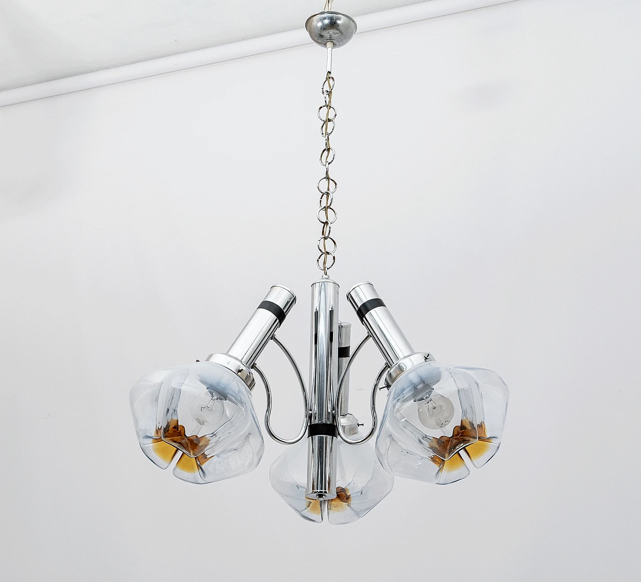 Space Age ceiling lamp in chromed metal with 3 glass globes, 1970s 2