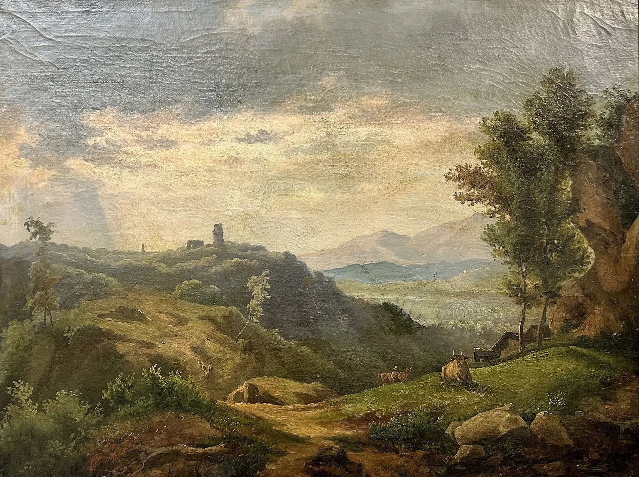 Landscape with figures, oil on canvas, 19th century 1