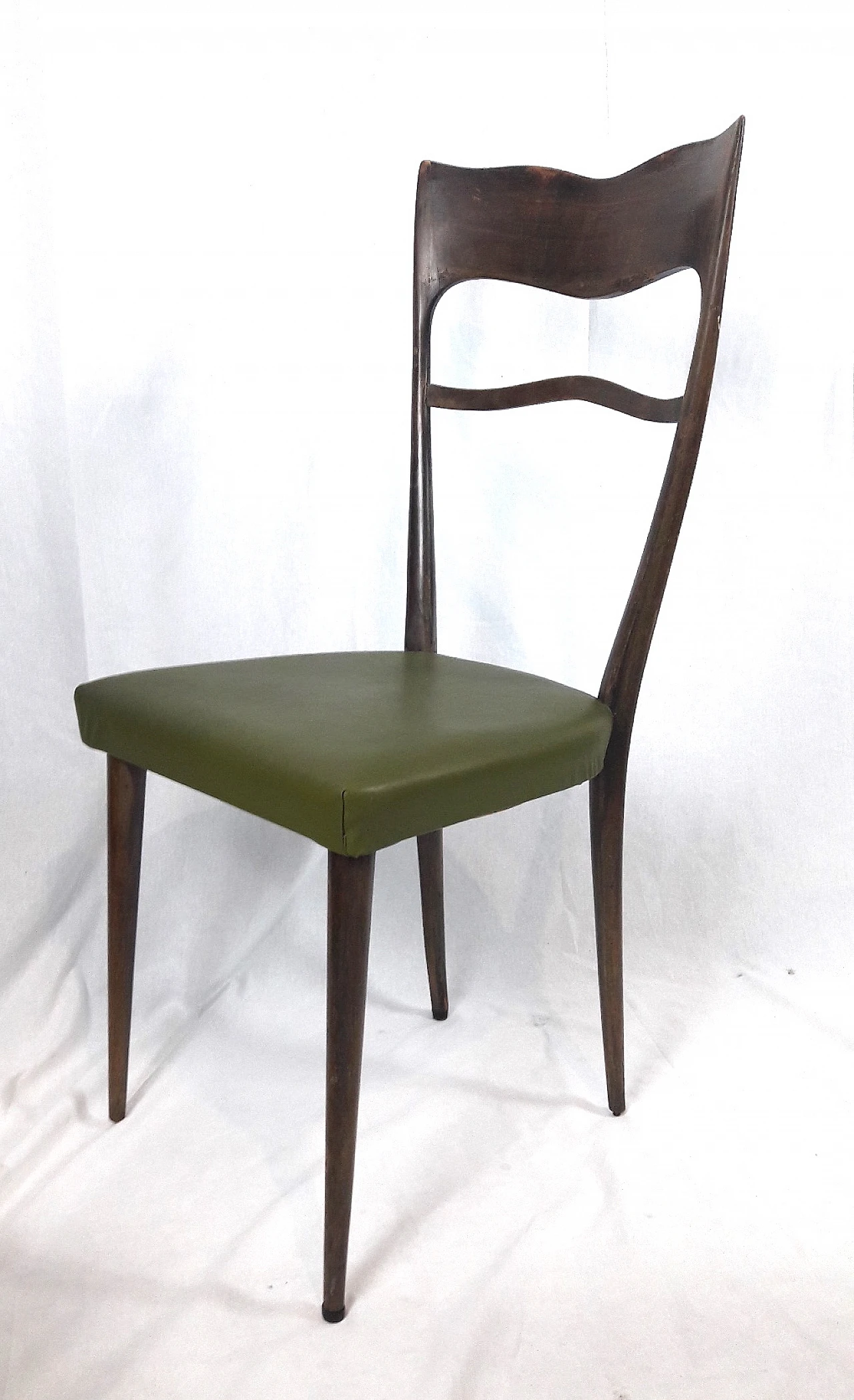 6 Beech wood chairs with green skai seat in Borsani style, 1950s 3