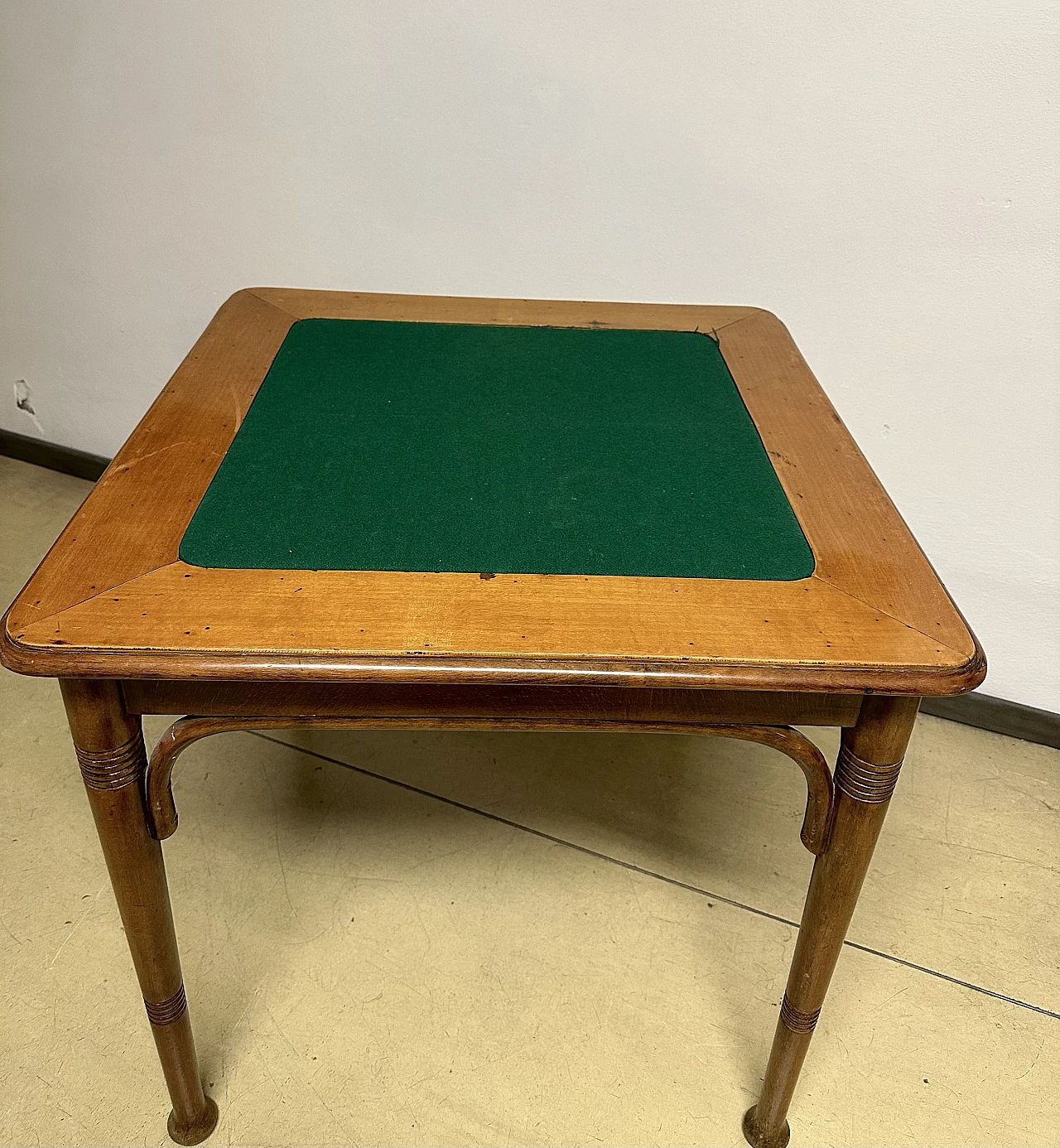 Wooden gaming table with chessboard and green fabric, 1930s 5