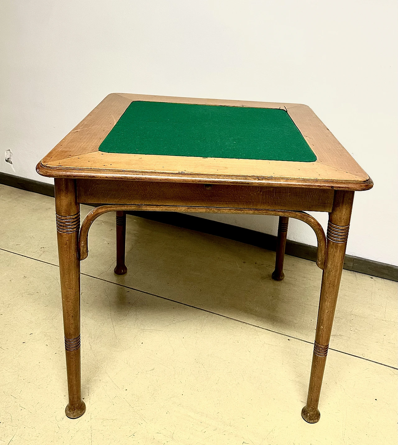 Wooden gaming table with chessboard and green fabric, 1930s 11