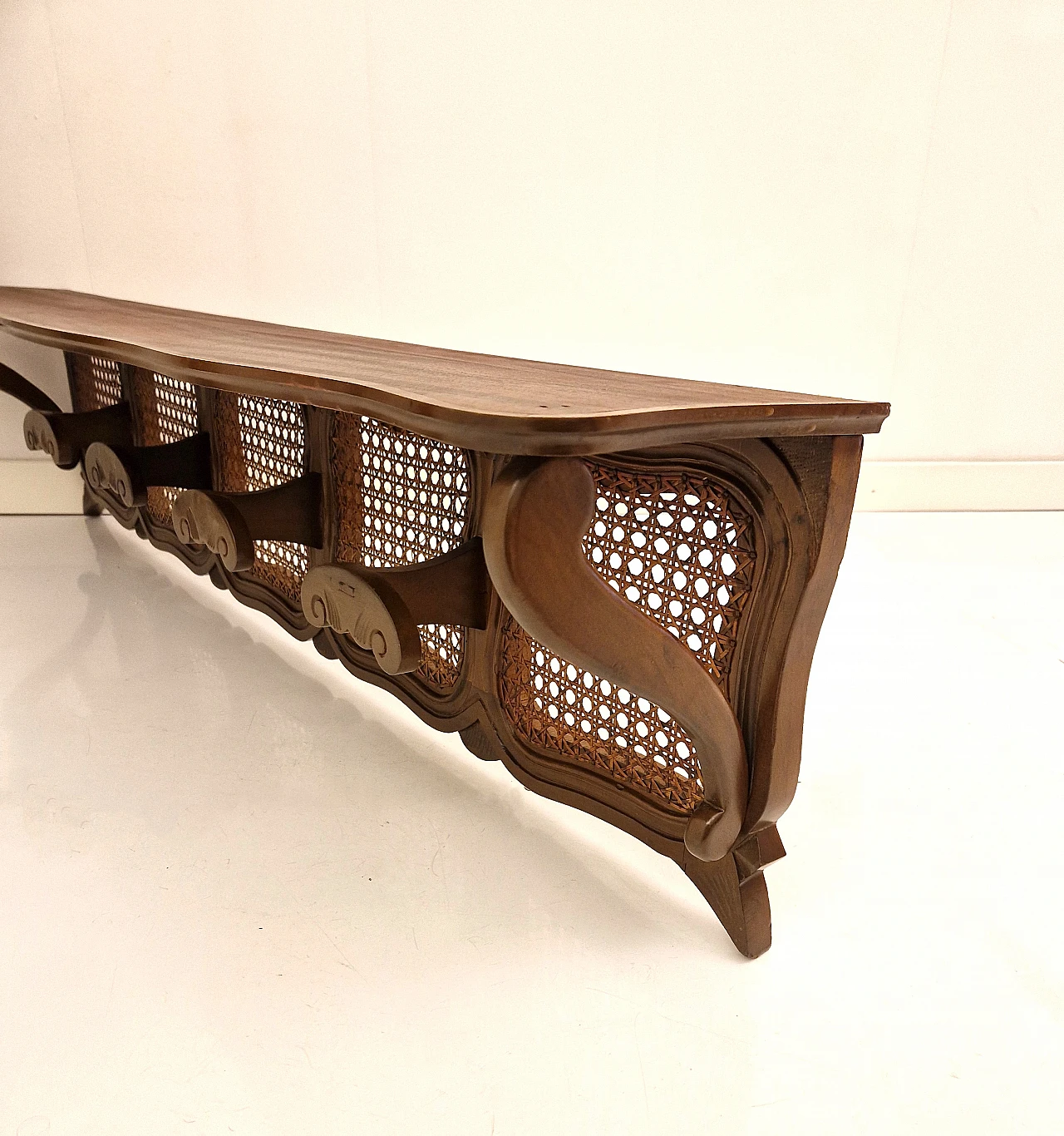 Walnut and Vienna reed wall coat rack, 2000s 2