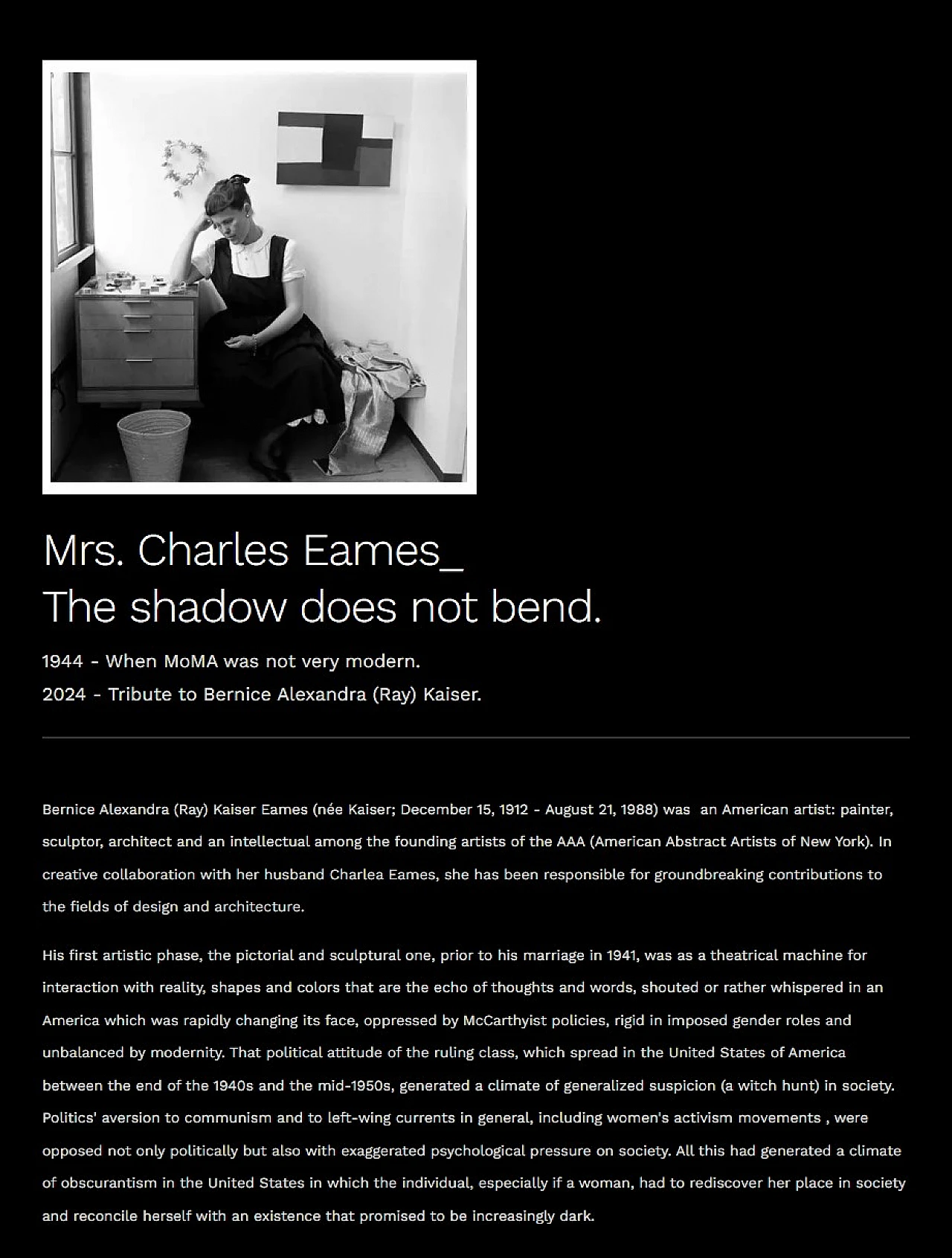 Mrs. Charles Eames_ The shadow does not bend, walnut plywood sculpture 44