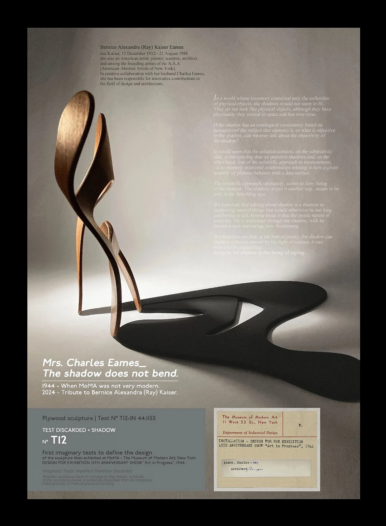 Mrs. Charles Eames_ The shadow does not bend, walnut plywood sculpture 46