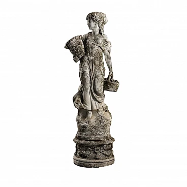 Peasant woman with baskets, garden grit statue