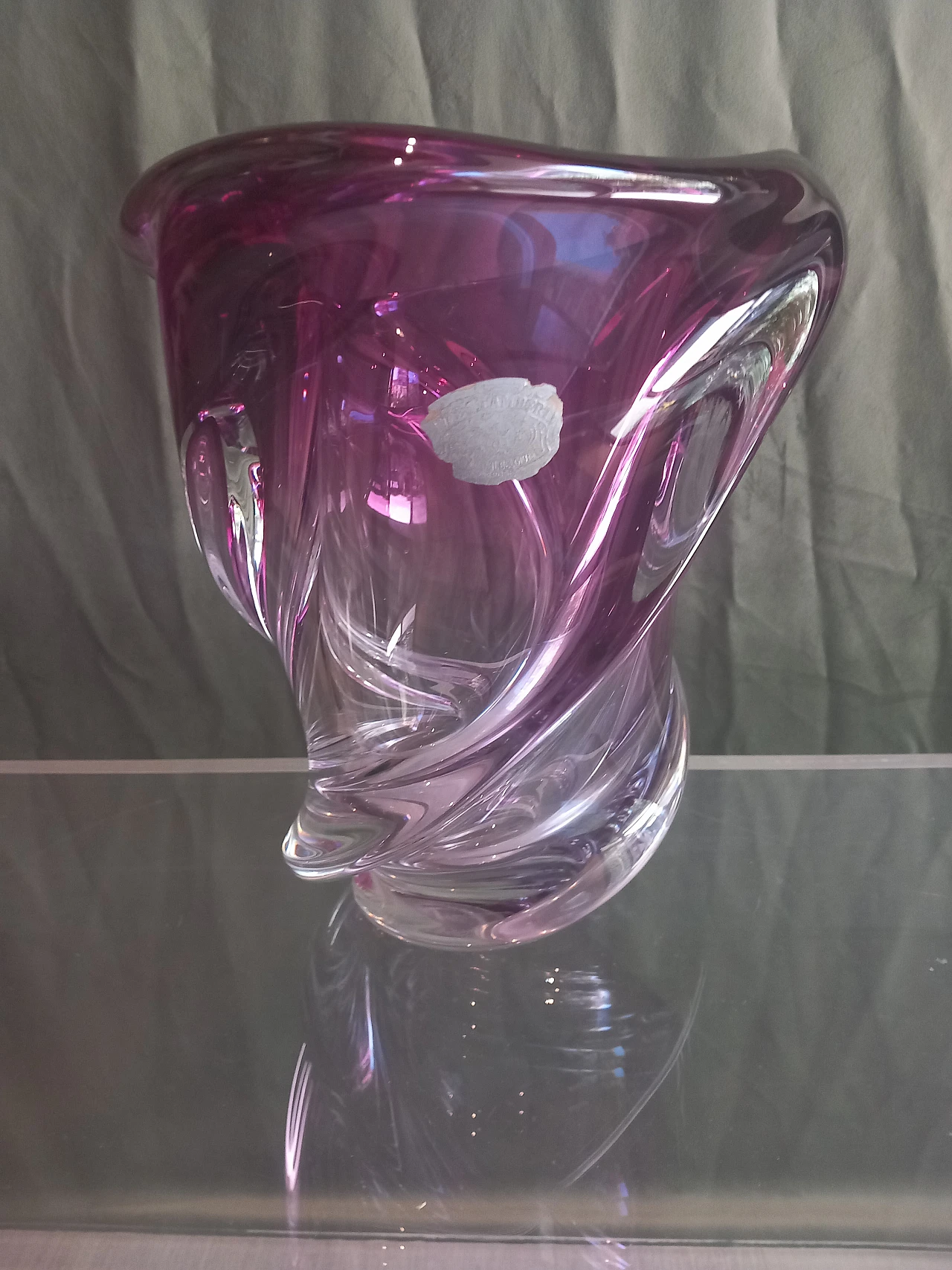 Plum-colored vase in Val Saint Lamber crystal, 1940s 2