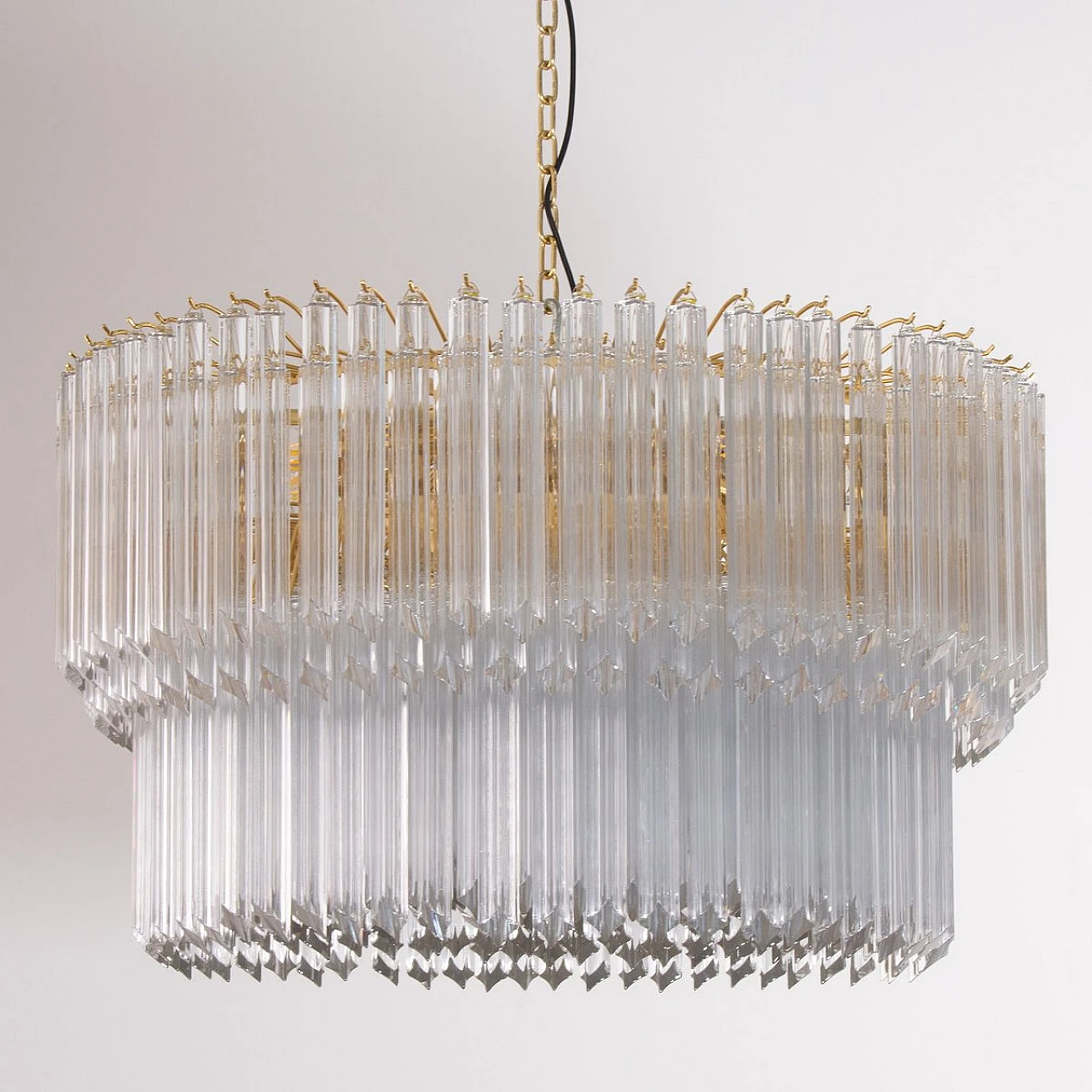 Lampadario in ottone con quadrilobi in vetro di Murano, anni '80 2