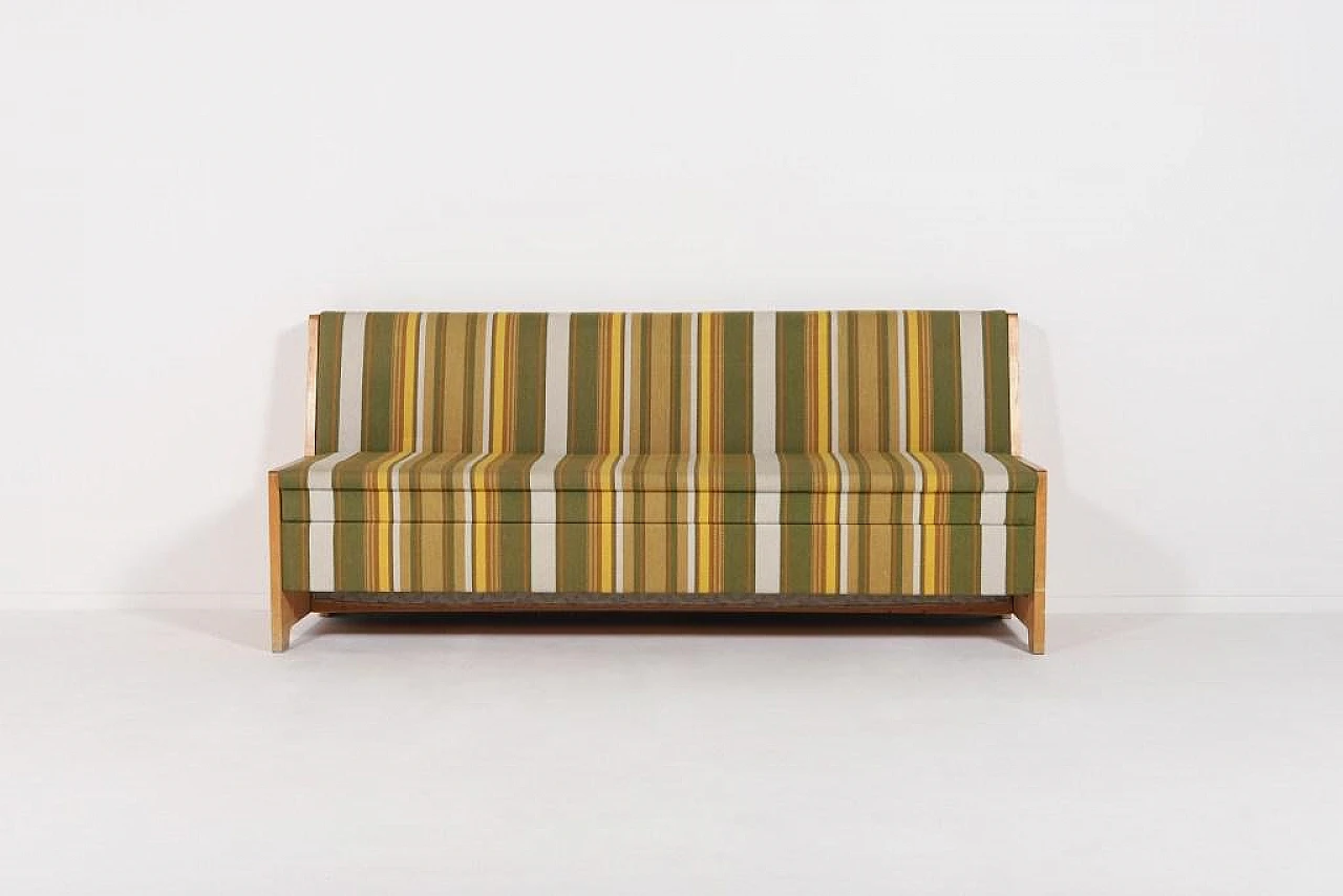 Wood, fabric and wool bench, 1960s 3