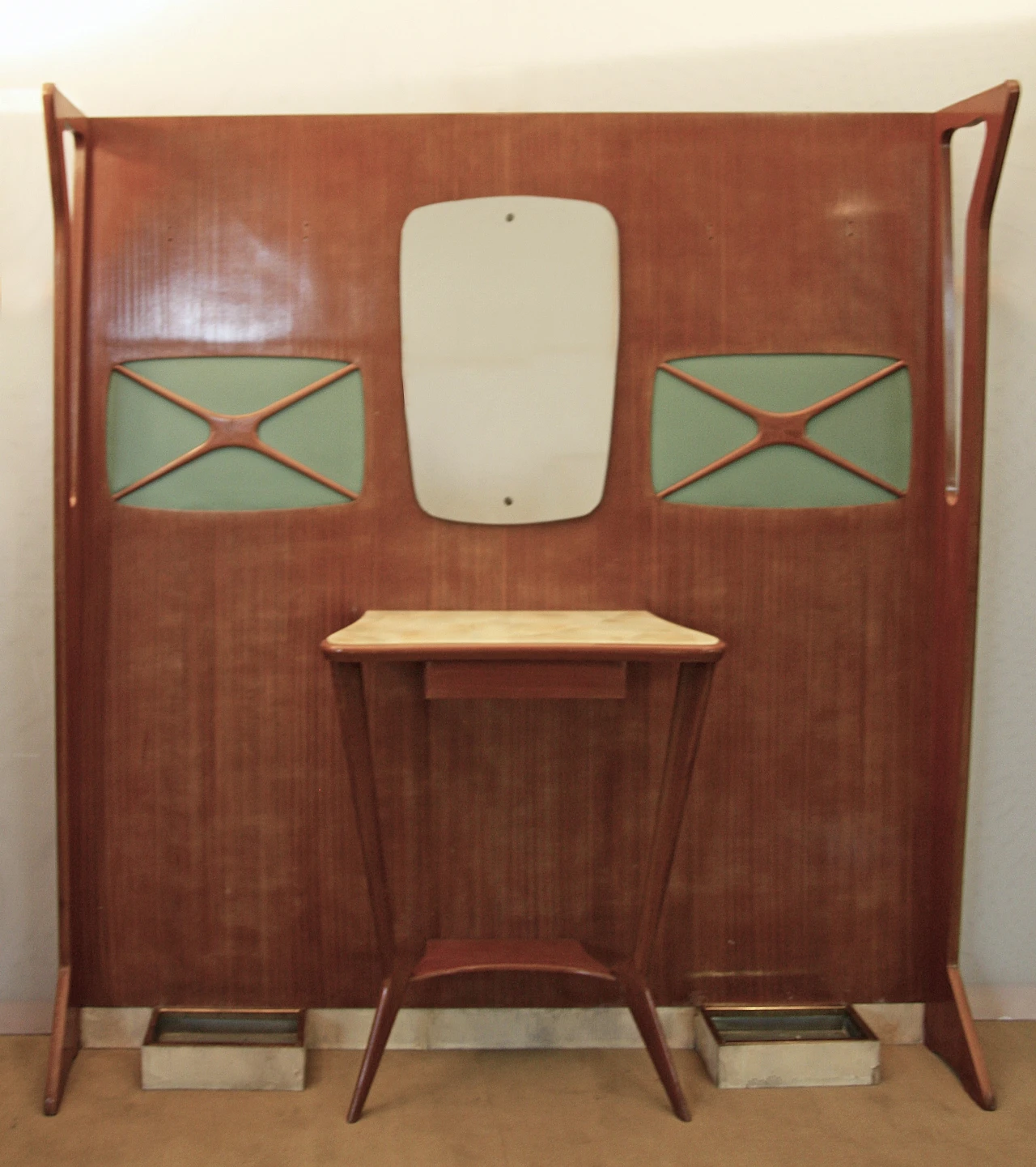 Mahogany entryway cabinet with mirror & console in Parisi style, 1950s 1