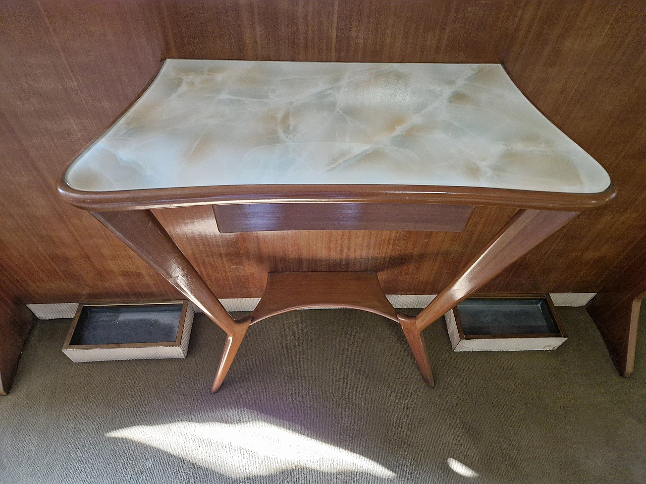 Mahogany entryway cabinet with mirror & console in Parisi style, 1950s 4