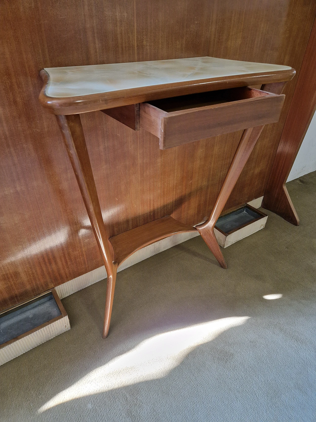 Mahogany entryway cabinet with mirror & console in Parisi style, 1950s 5