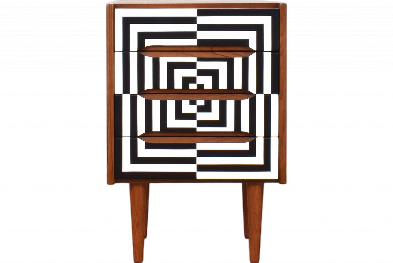 Op-art teak bedside table with four drawers, 1960s 15