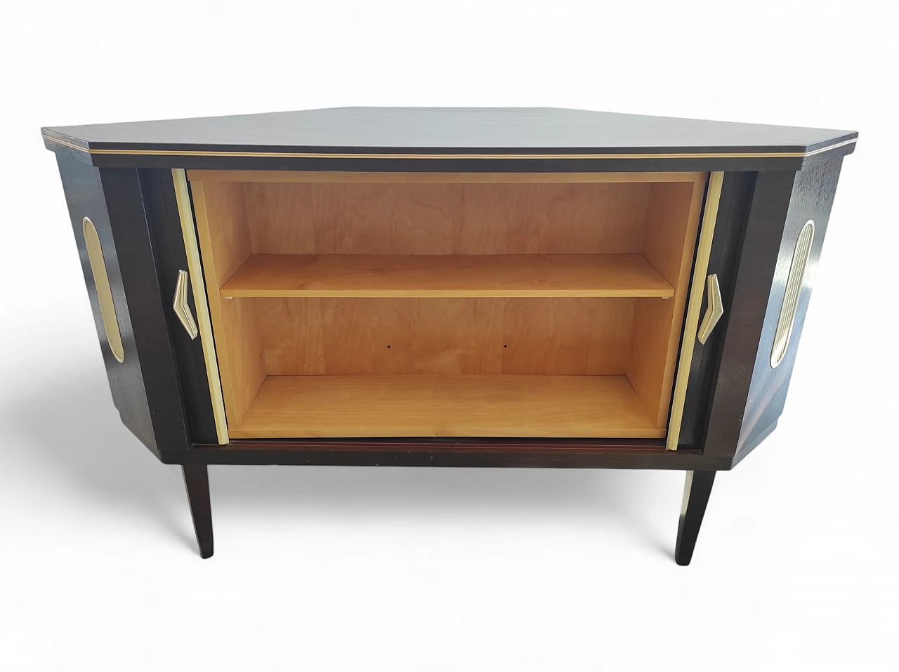 Wooden bar cabinet with 2 sliding doors & bottle holder, 1970s 3