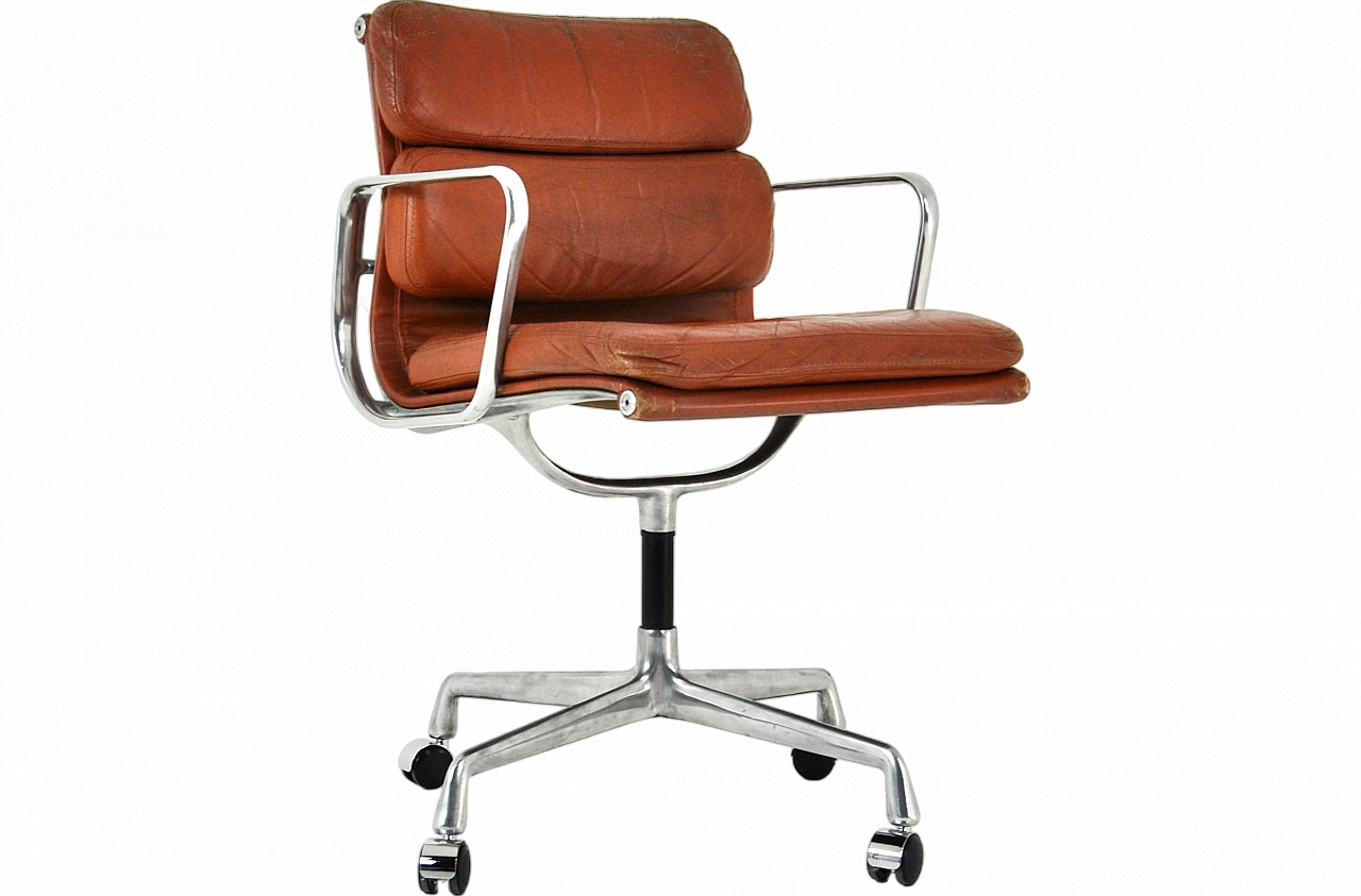 Brown leather & metal armchair by C. & R. Eames for H. Miller, 1970s 13