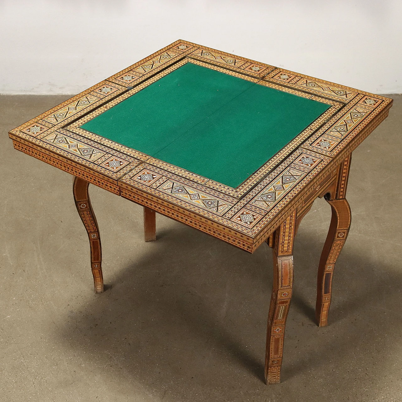 Mahogany veneer game table, inlaid in the certosina style 3