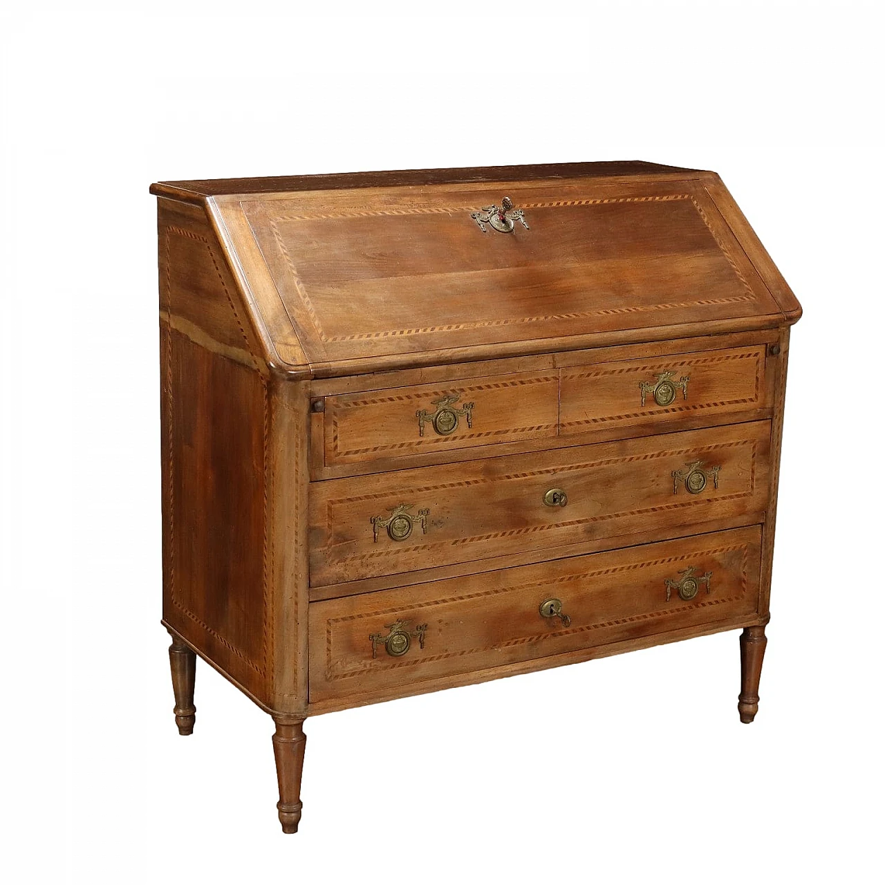 Walnut & spruce flap desk with drawers & truncated feet, 18th century 1