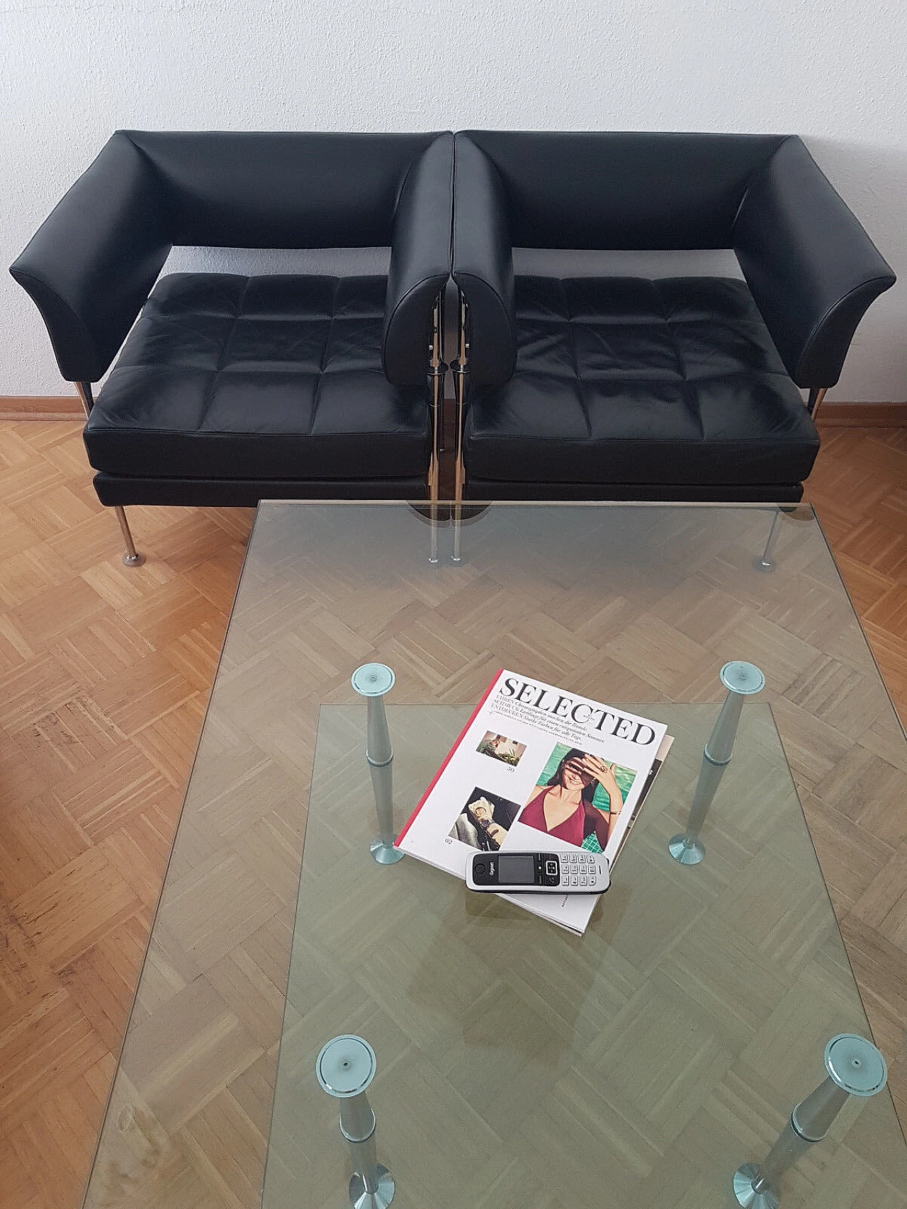 Frau Hydra Castor armchairs and sofa with glass table, 1990s 2