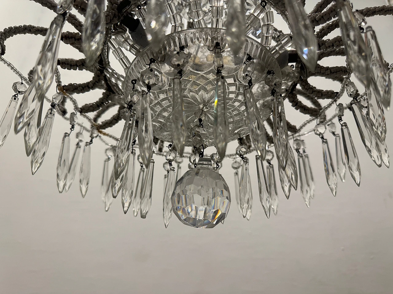 Crystal bead chandelier, 1960s 5