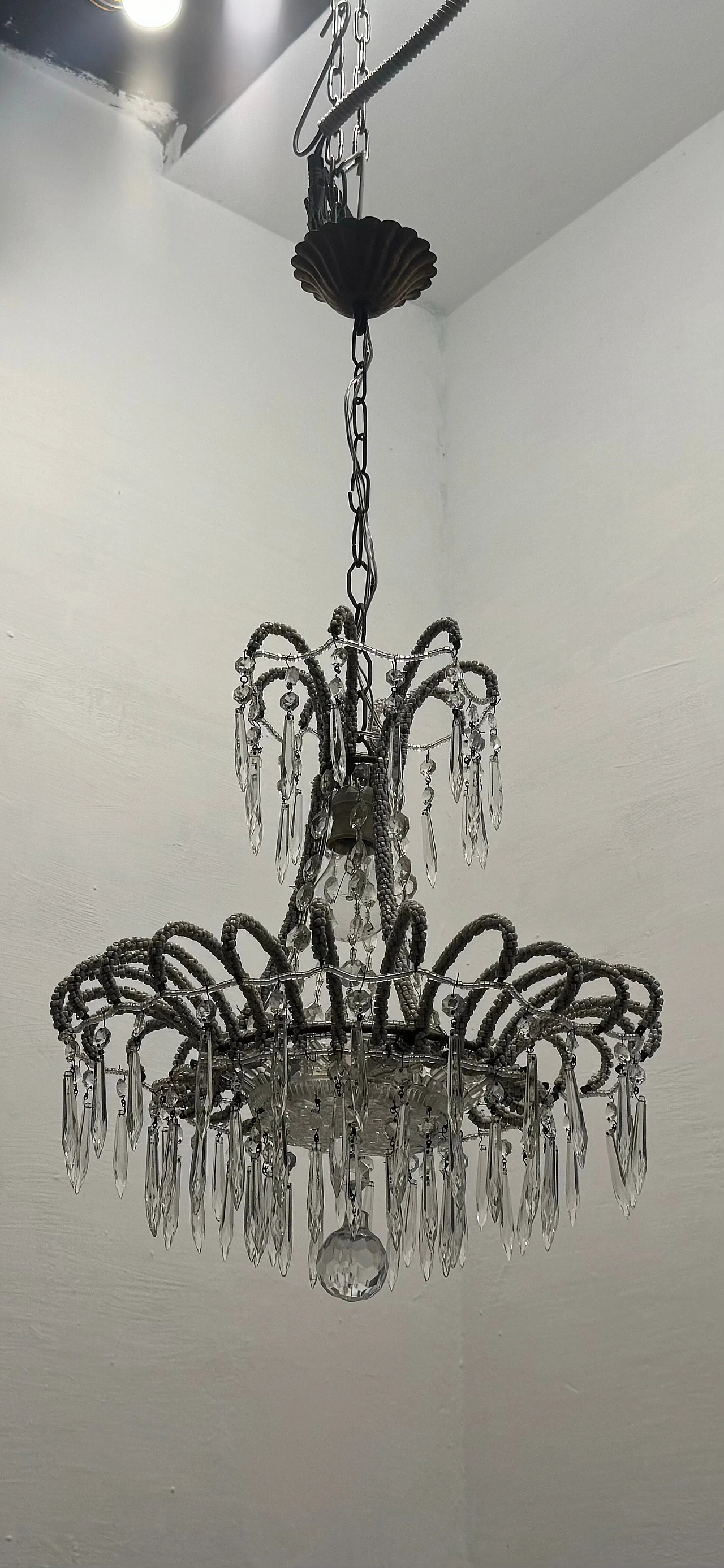 Crystal bead chandelier, 1960s 7