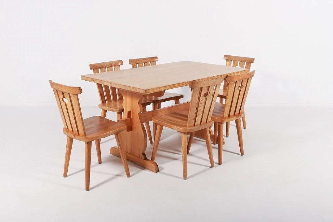 Modern Swedish Pine Dining Set, 1960s, Set of 7 1