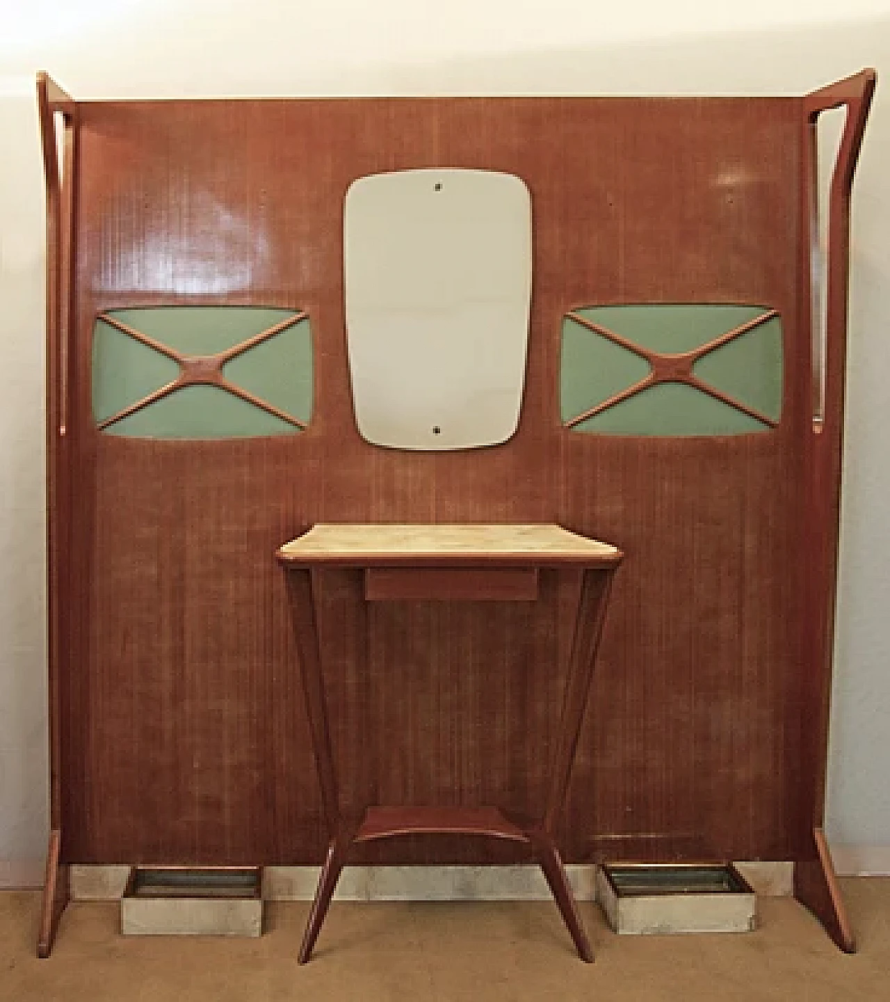 Mahogany entryway cabinet with mirror & console in Parisi style, 1950s 6