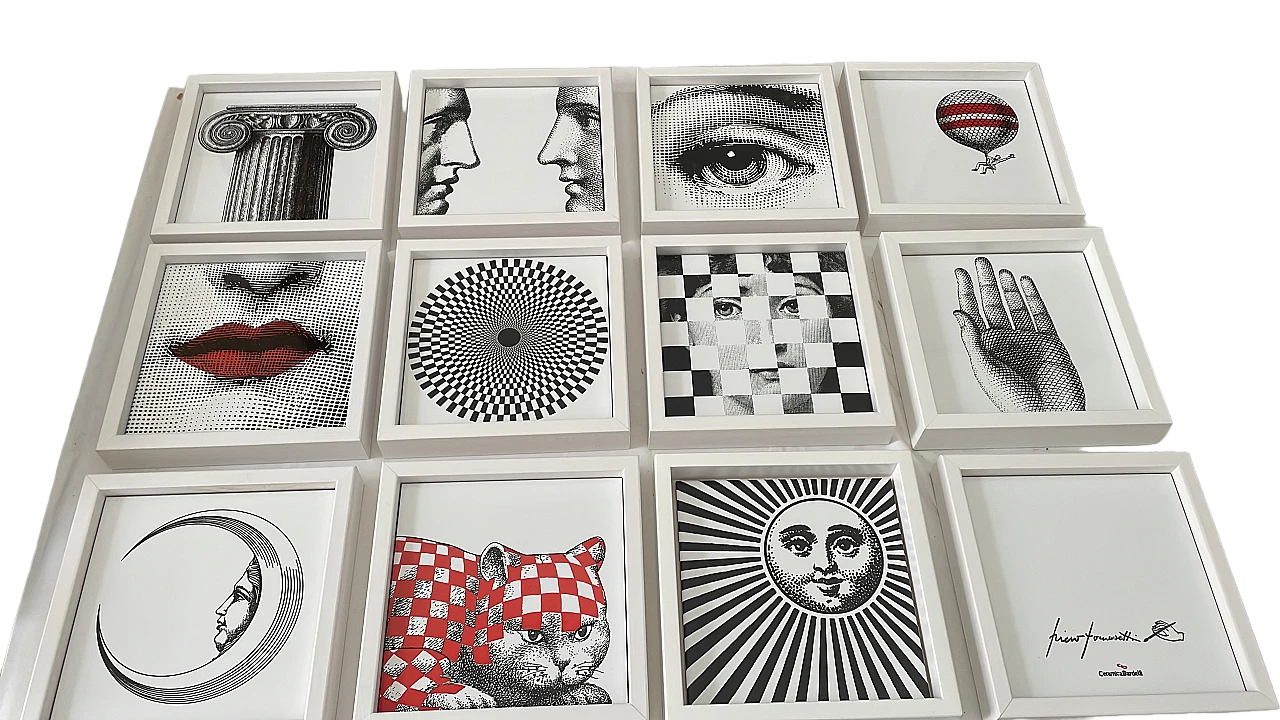 12 Ceramic frameworks with wooden frames by Fornasetti, 2000s 9