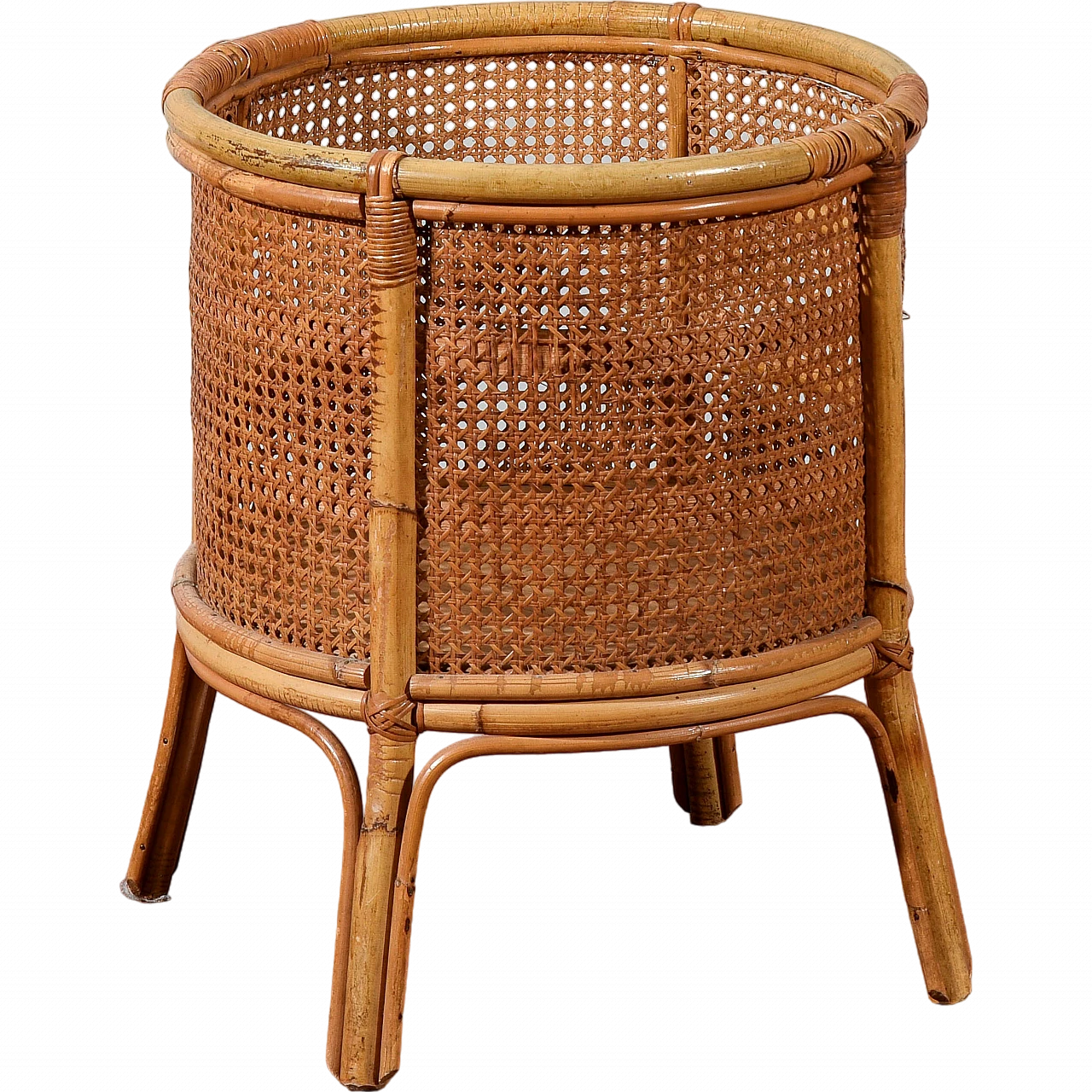 Wicker, Vienna straw and bamboo vase holder, 1960s 8