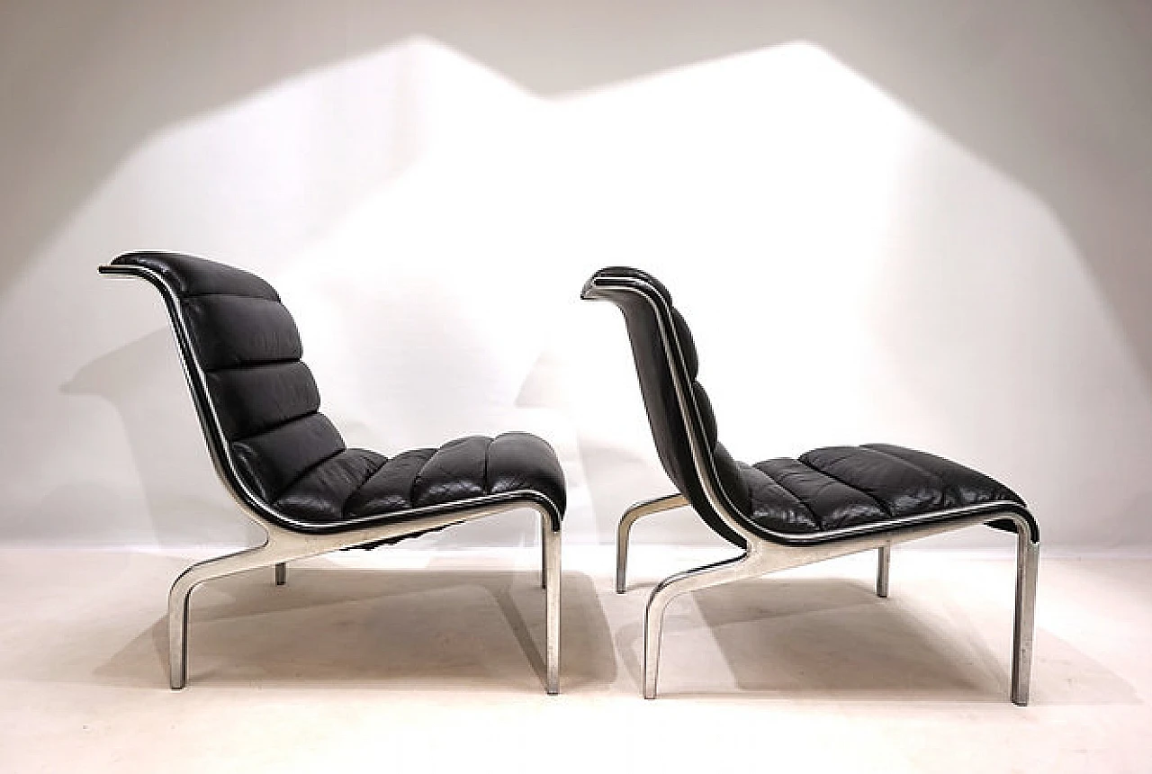 Steel and black leather armchair in Fabricius&Kastholm style, 1970s 3