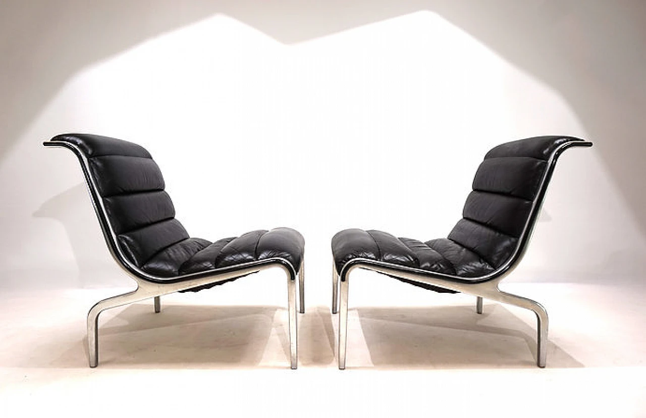 Steel and black leather armchair in Fabricius&Kastholm style, 1970s 4