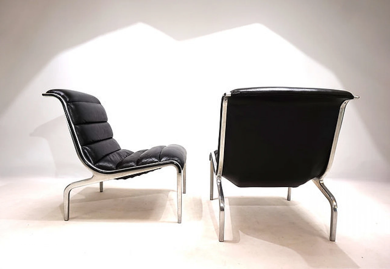 Steel and black leather armchair in Fabricius&Kastholm style, 1970s 5