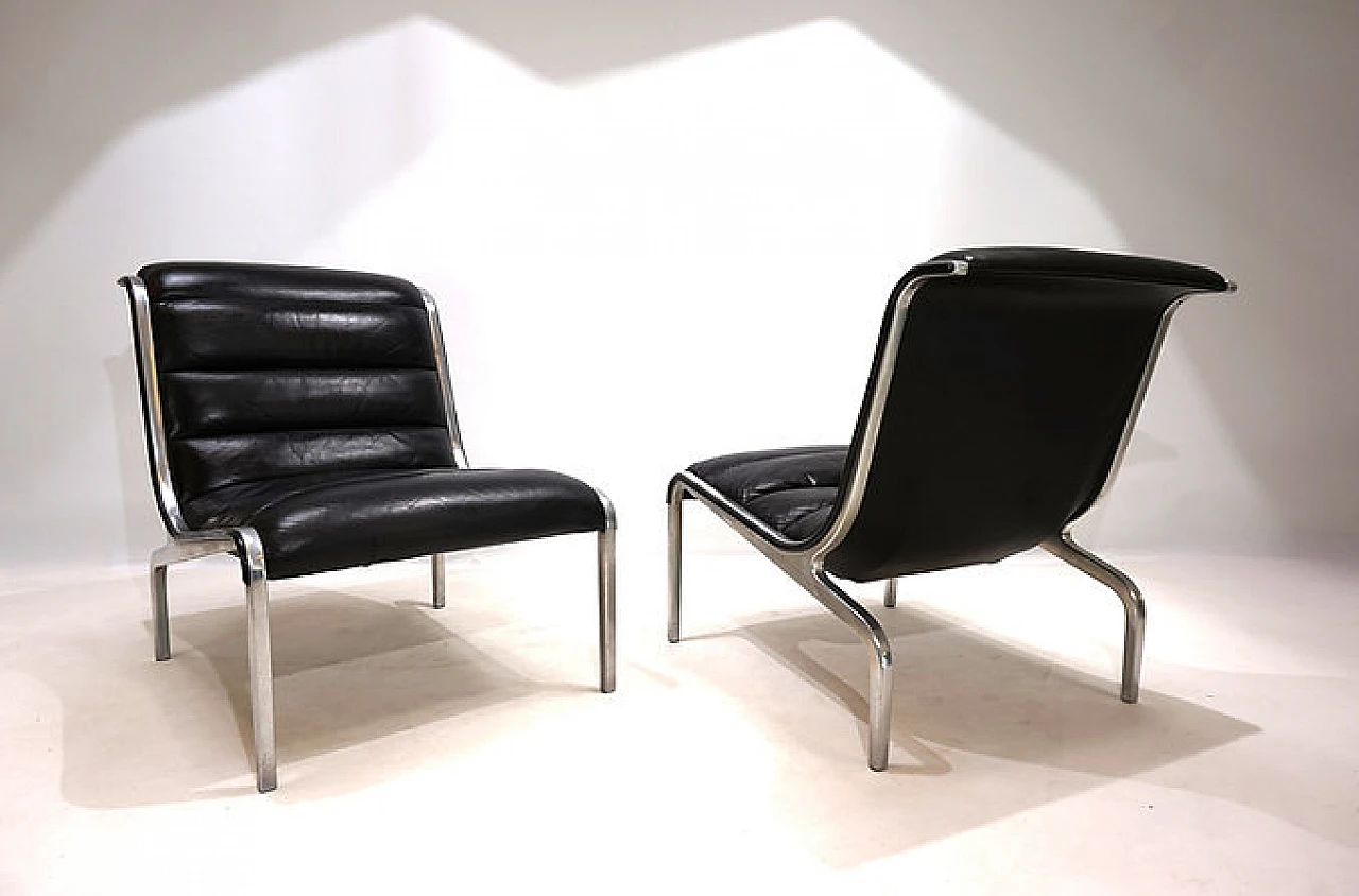 Steel and black leather armchair in Fabricius&Kastholm style, 1970s 7