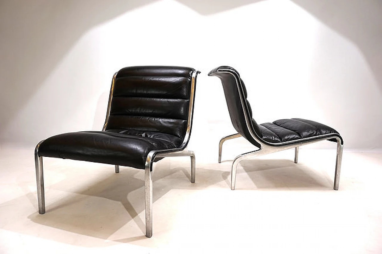 Steel and black leather armchair in Fabricius&Kastholm style, 1970s 9