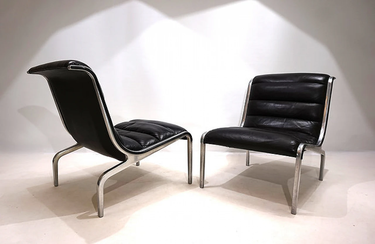 Steel and black leather armchair in Fabricius&Kastholm style, 1970s 10