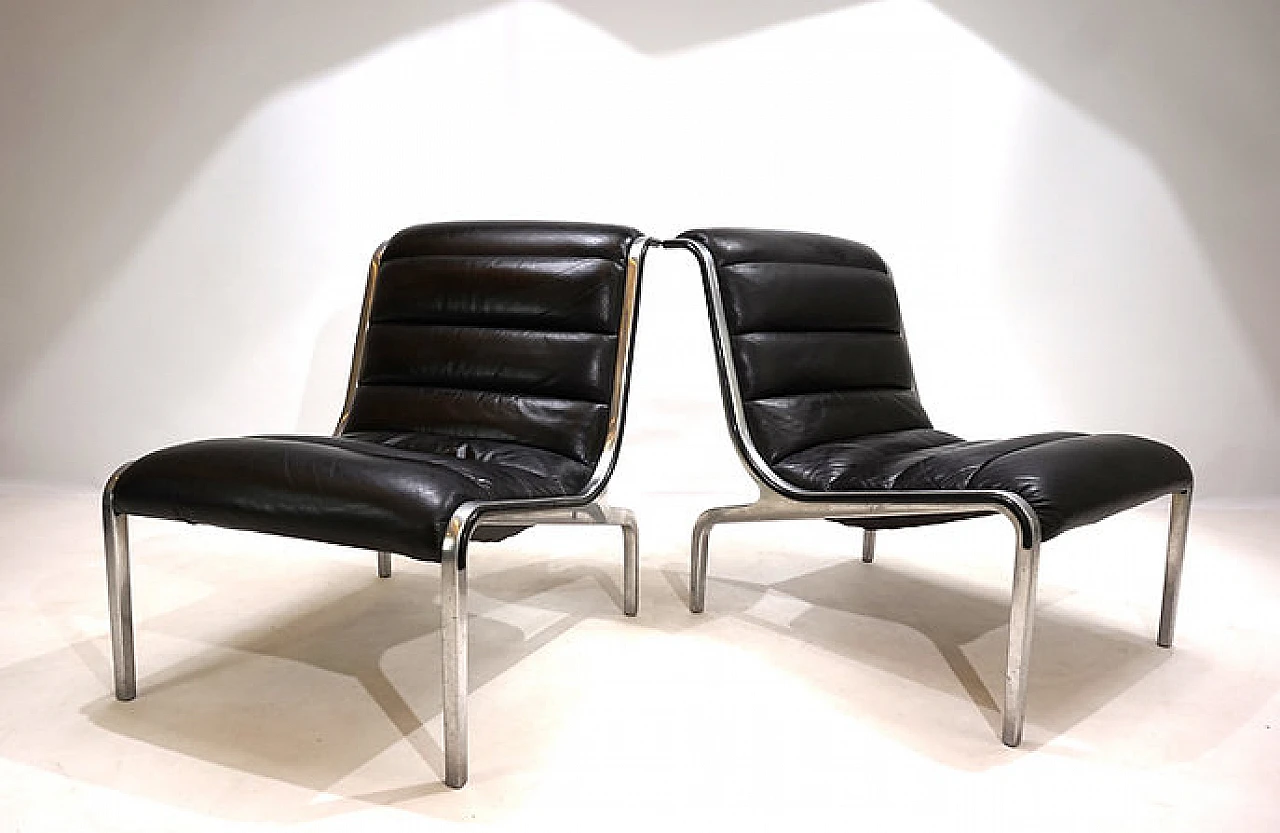 Steel and black leather armchair in Fabricius&Kastholm style, 1970s 11