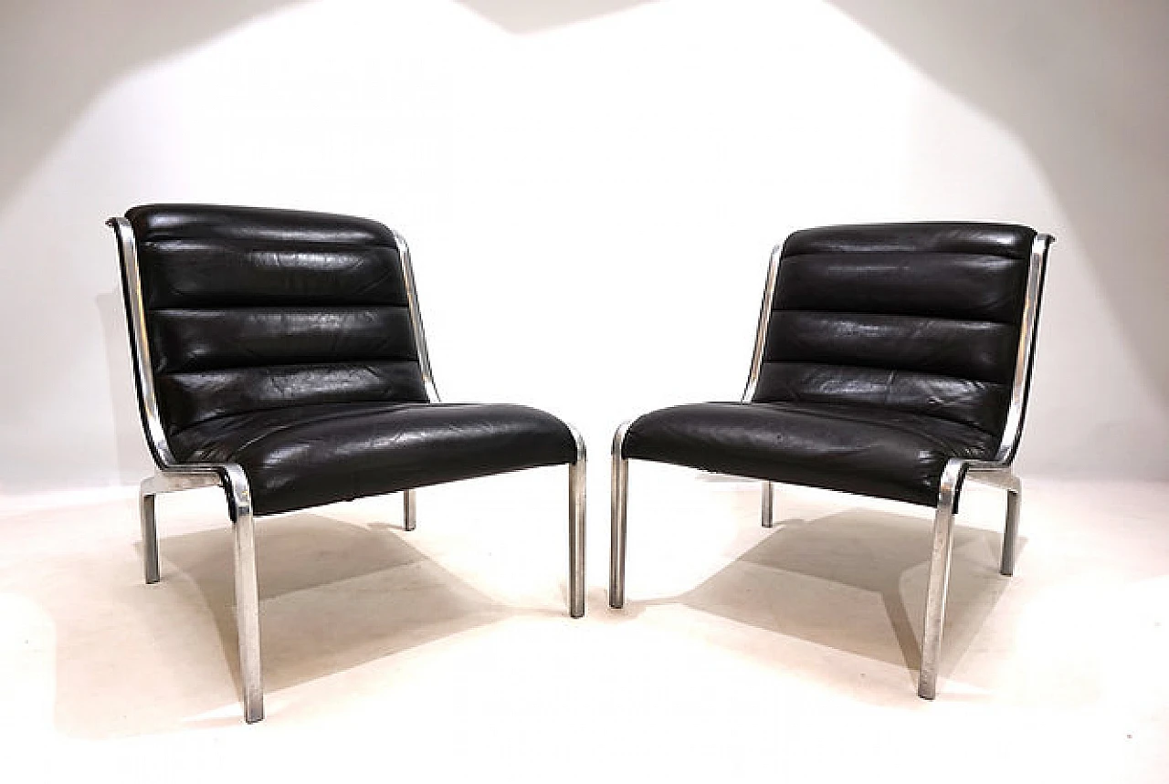 Steel and black leather armchair in Fabricius&Kastholm style, 1970s 14