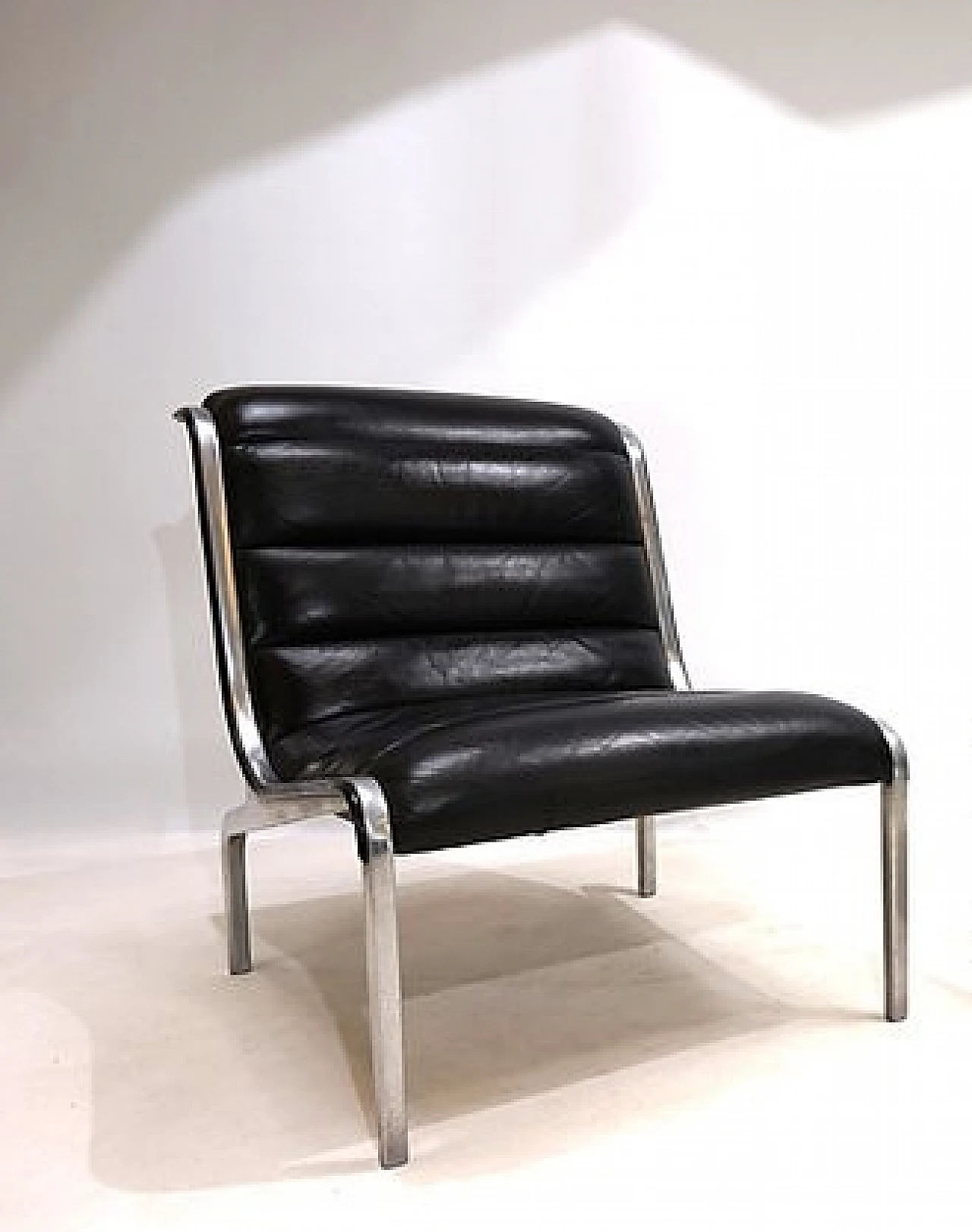 Steel and black leather armchair in Fabricius&Kastholm style, 1970s 16