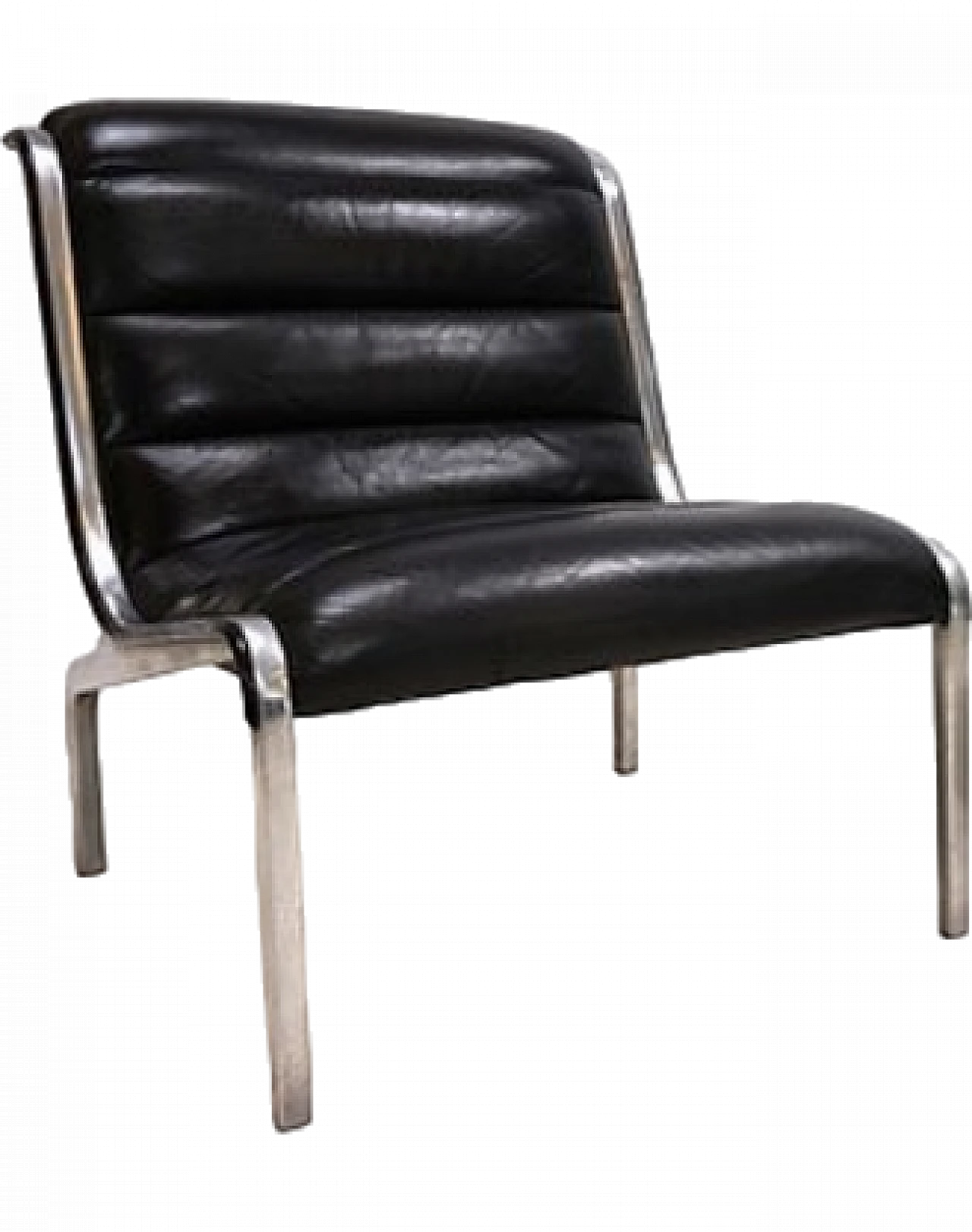 Steel and black leather armchair in Fabricius&Kastholm style, 1970s 17