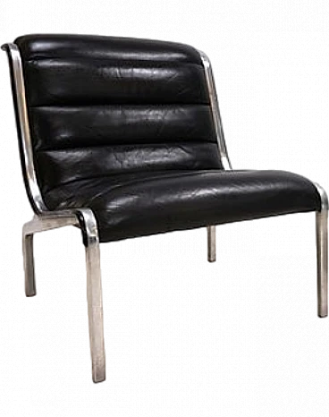 Steel and black leather armchair in Fabricius&Kastholm style, 1970s