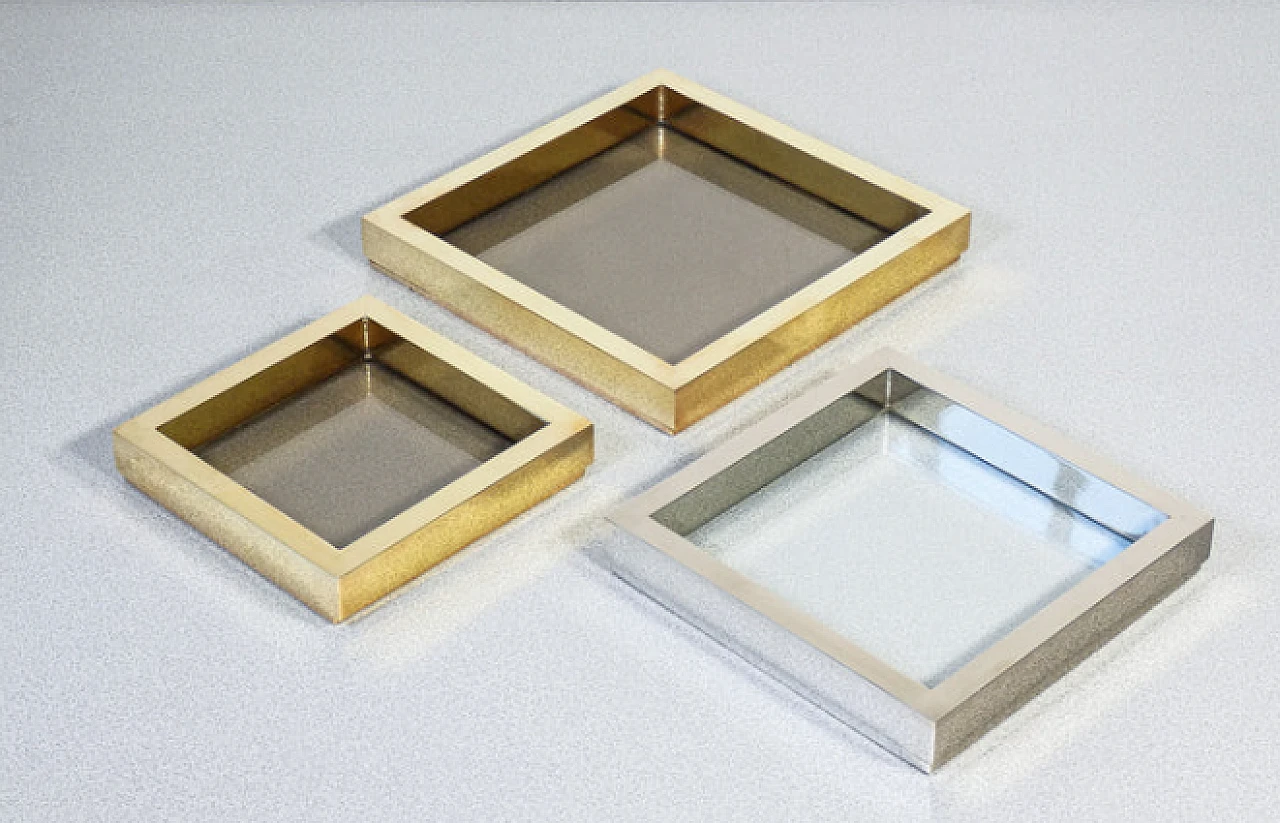 3 Stackable brass and glass trays by Romeo Rega, 1970s 1