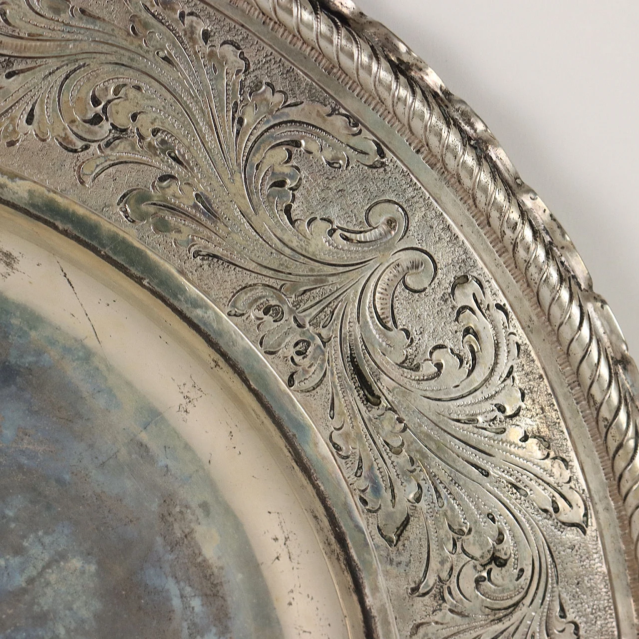 Silver tray with embossed and chiseled masks decoration 4