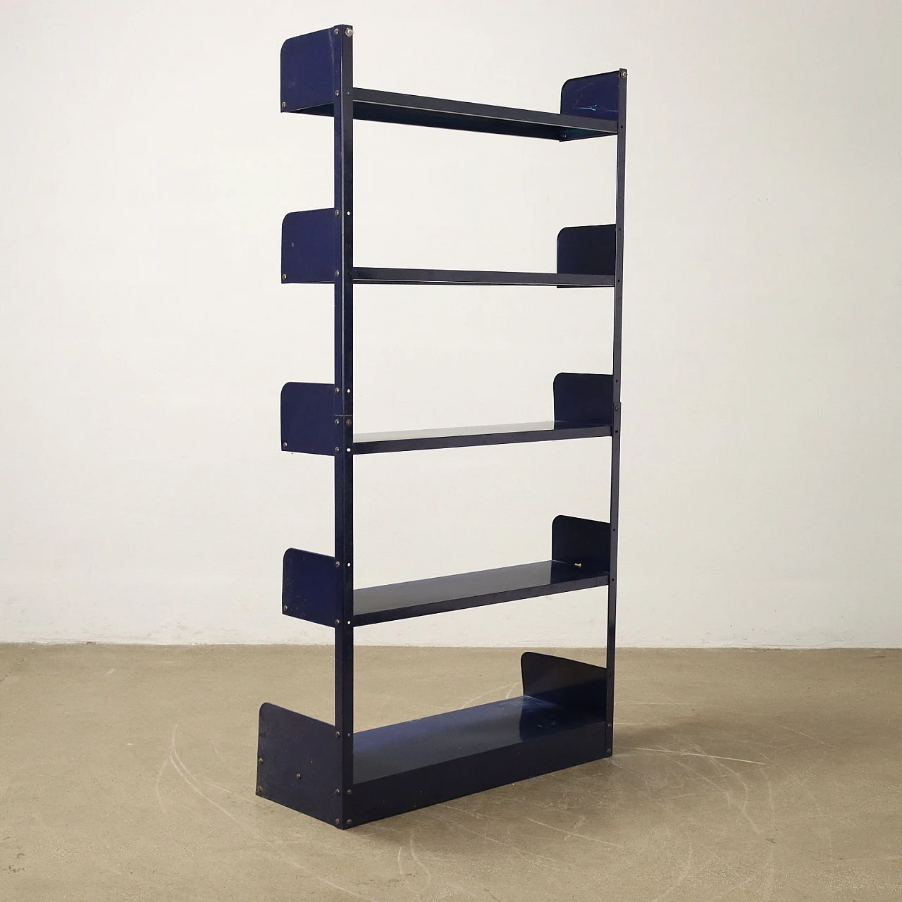 Blue enamelled metal bookcase, 1970s 5