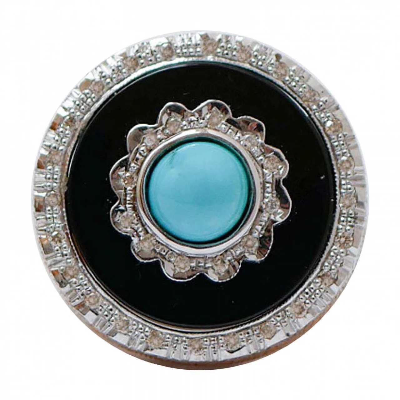 Rose gold ring with turquoise, onyx and diamonds, 1970s 1