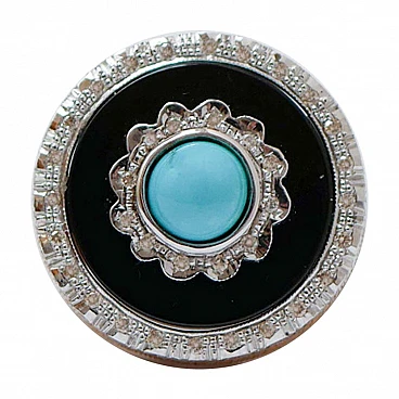 Rose gold ring with turquoise, onyx and diamonds, 1970s