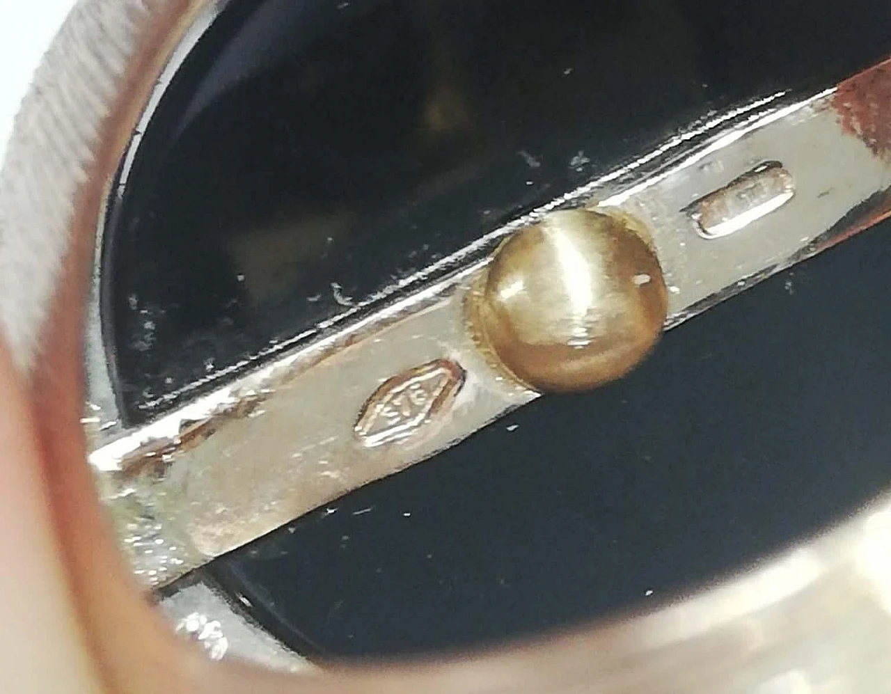 Anello in oro rosa con turchese, onice e diamanti, anni '70 6