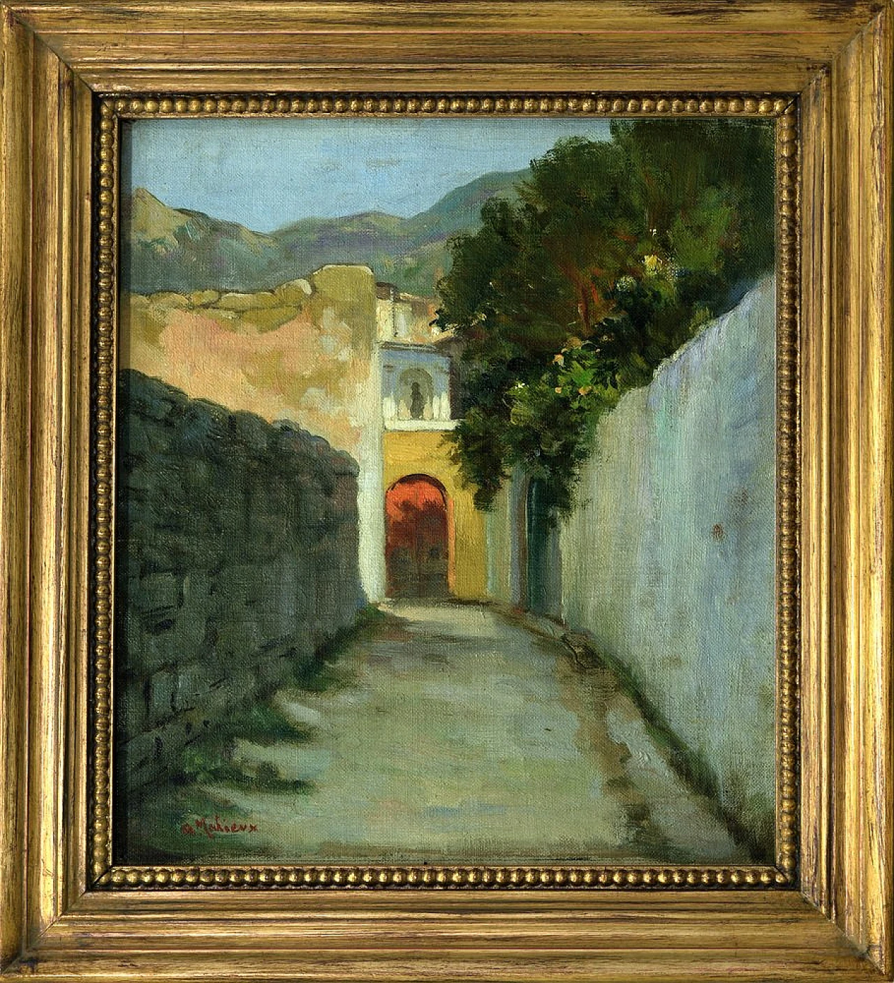 Alfredo Mahieux, Street in Ischia, oil on panel, 1949 1