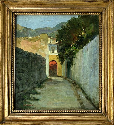 Alfredo Mahieux, Street in Ischia, oil on panel, 1949