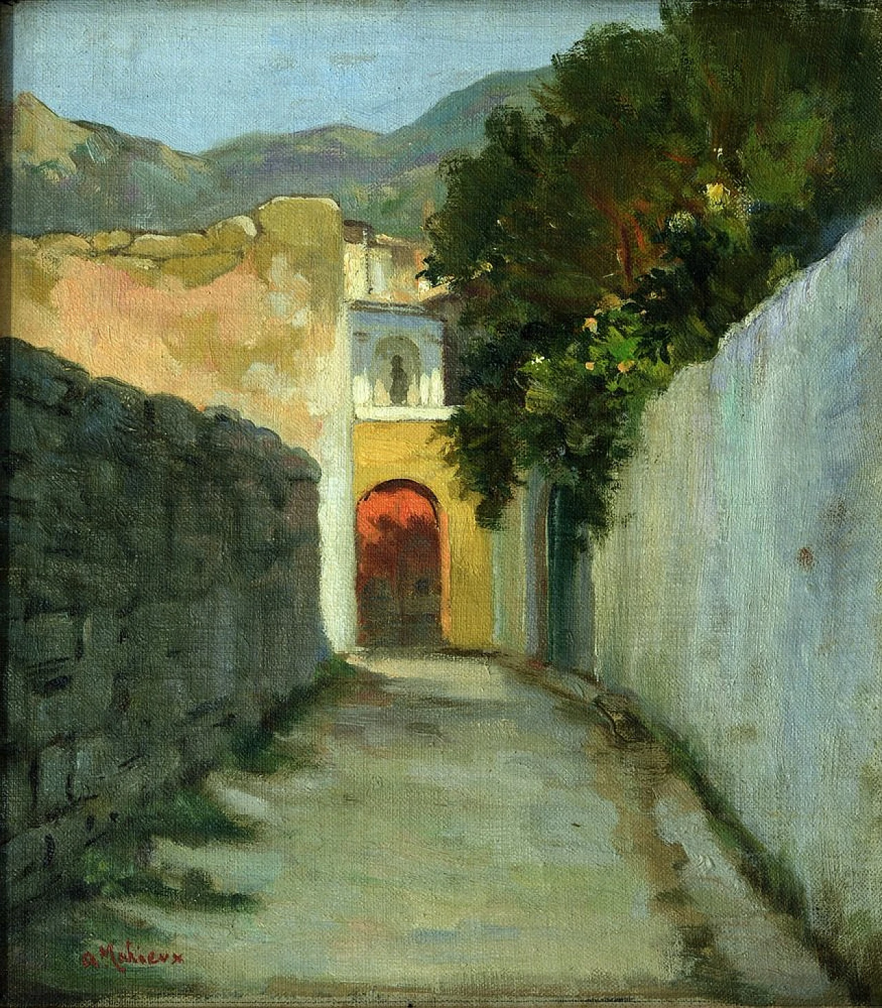 Alfredo Mahieux, Street in Ischia, oil on panel, 1949 2