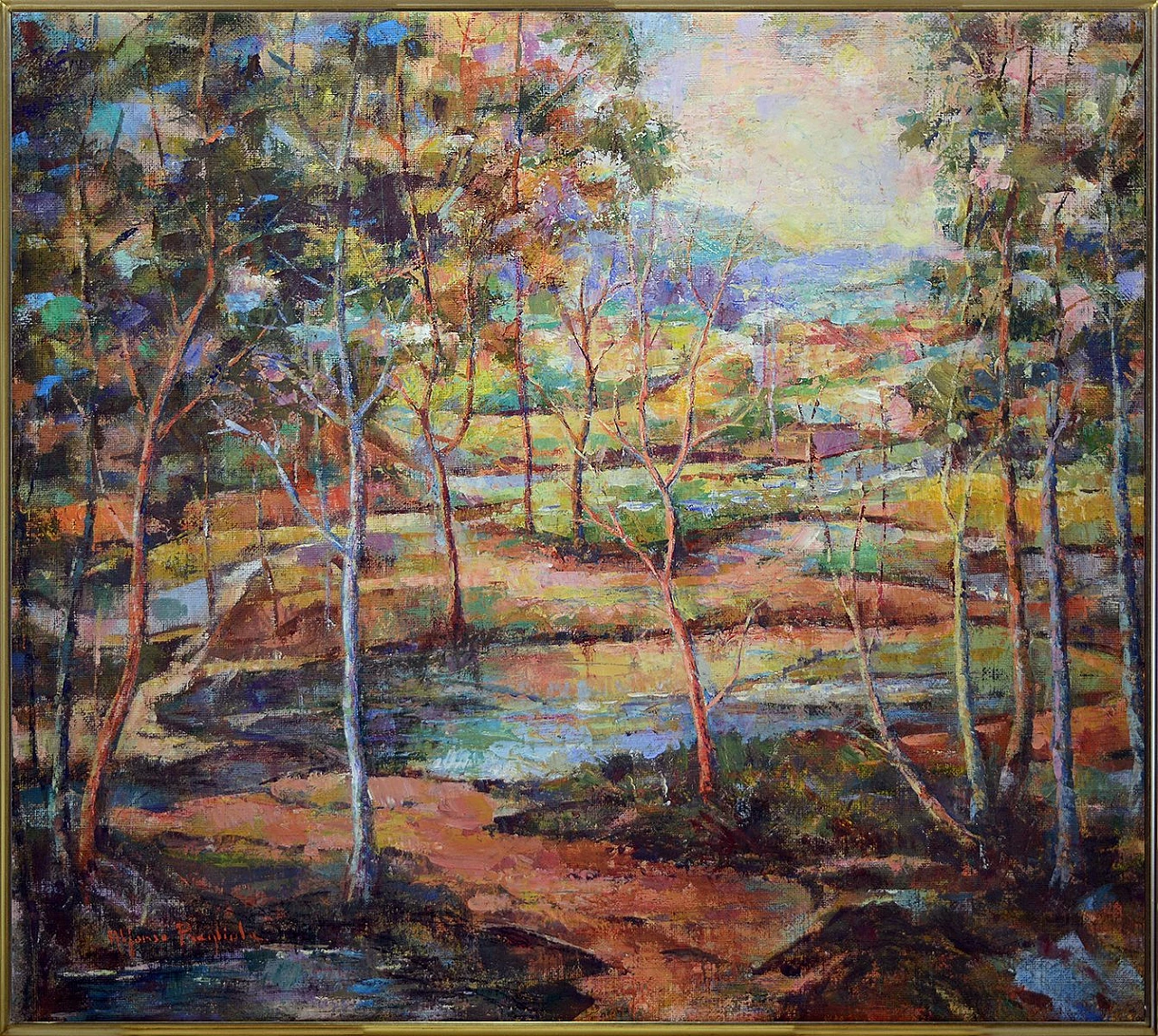 Alfonso Pragliola, Forest reflections, painted on jute canvas, 2019 1