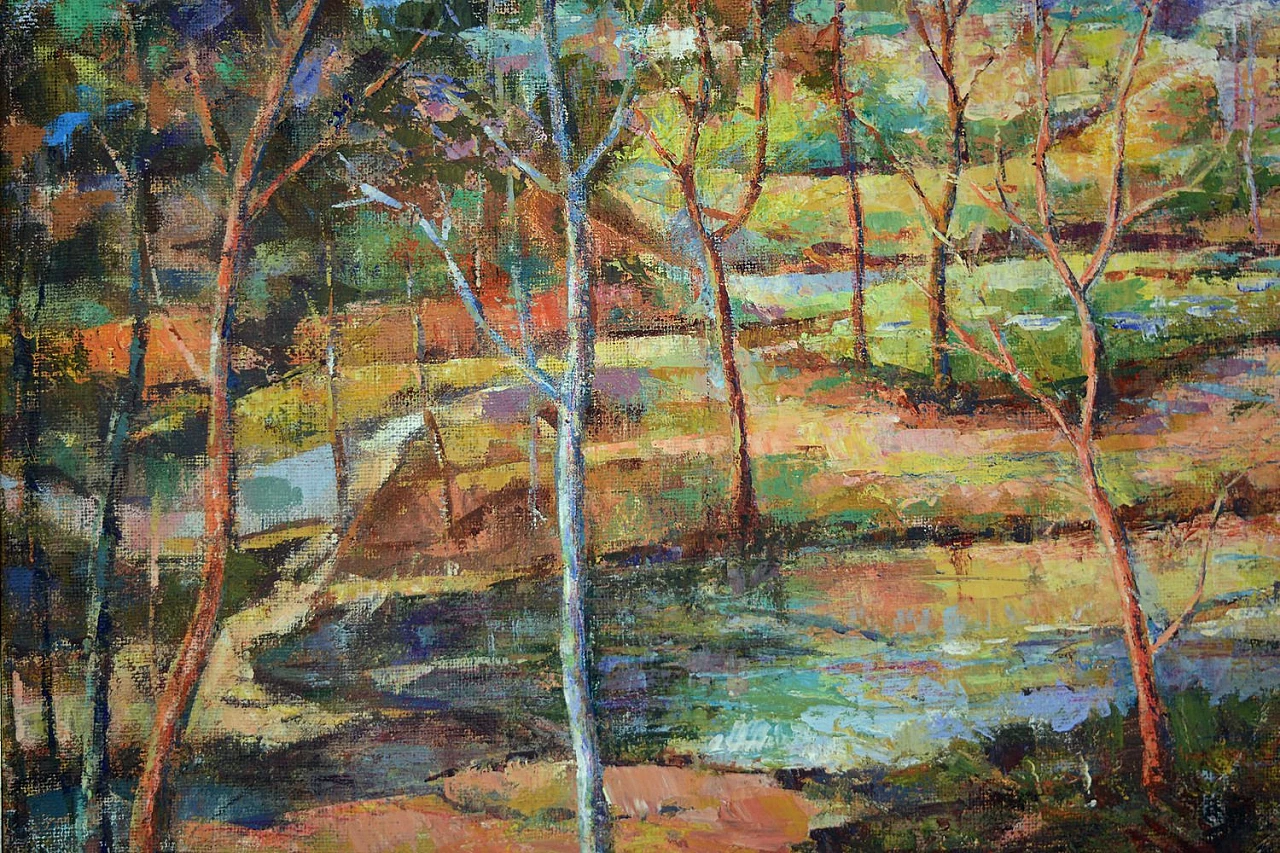 Alfonso Pragliola, Forest reflections, painted on jute canvas, 2019 2