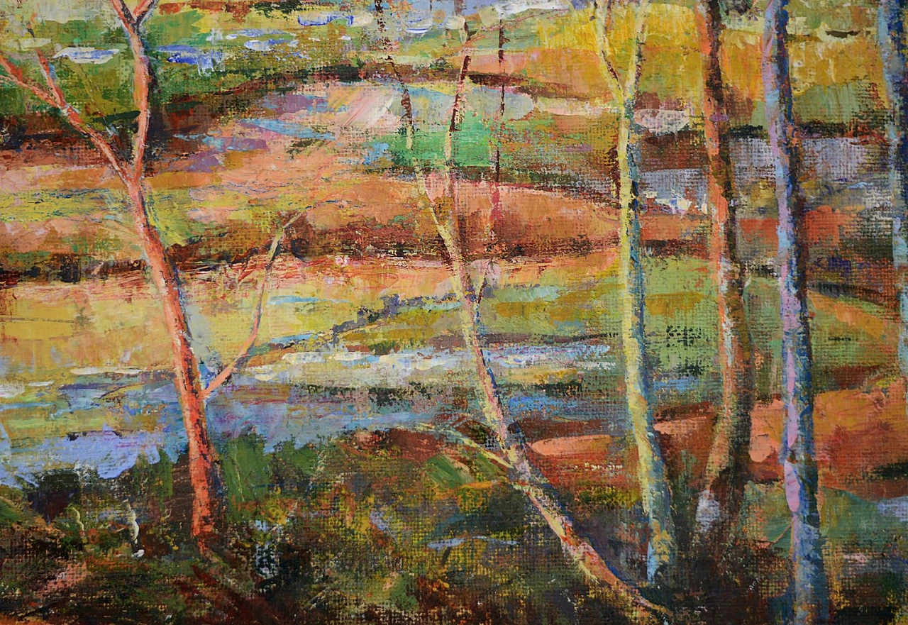 Alfonso Pragliola, Forest reflections, painted on jute canvas, 2019 3